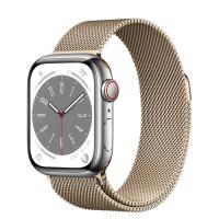 Apple Watch Series 8 45мм серебристый корпус из нержавеющей стали и ремешок Milanese Loop Gold