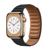 Apple Watch Series 8 45мм золотой корпус из нержавеющей стали и ремешок Leather Link Midnight