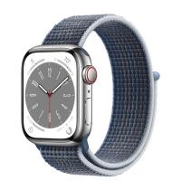 Apple Watch Series 8 45мм серебристый корпус из нержавеющей стали и ремешок Sport Loop Storm Blue