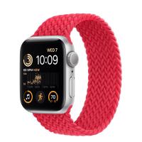 Apple Watch Series SE 2022 44мм серебристый корпус из алюминия и ремешок Braided Solo Loop Red