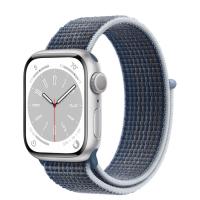 Apple Watch Series 8 45мм серебристый корпус из алюминия и ремешок Sport Loop Storm Blue