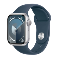 Apple Watch Series 9, 45 мм, корпус из алюминия серебристого цвета, спортивный ремешок цвета «Storm blue», размер M/L