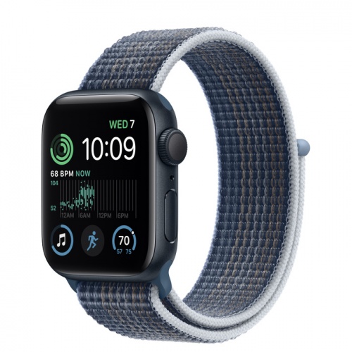 Apple Watch Series SE 2022 44мм корпус из алюминия "полночь" и ремешок Sport Loop Storm Blue