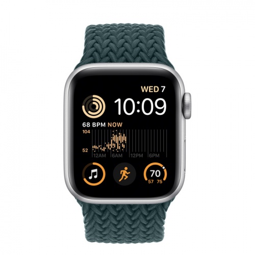 Apple Watch Series SE 2022 44мм серебристый корпус из алюминия и ремешок Braided Solo Loop Rainforest