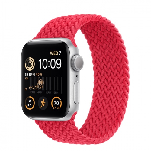 Apple Watch Series SE 2022 40мм серебристый корпус из алюминия и ремешок Braided Solo Loop Red