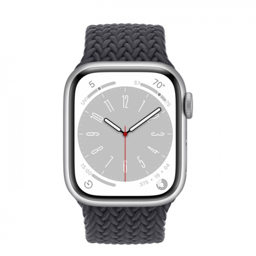 Apple Watch Series 8 45мм серебристый корпус из алюминия и ремешок Braided Solo Loop Midnight