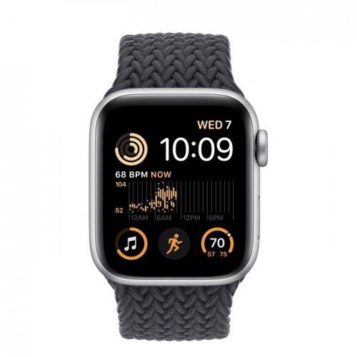 Apple Watch Series SE 2022 44мм серебристый корпус из алюминия и ремешок Braided Solo Loop Midnight