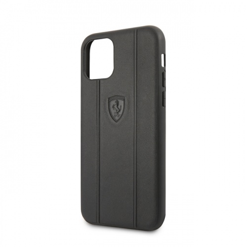 FERRARI OFF TRACK HOT STAMPED LOGO REAL LEATHER CASE WITH EMBOSSED LINES - BLACK - 11/11Pro/11ProMax