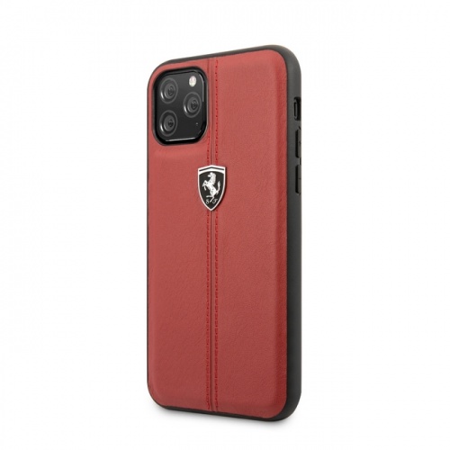 Чехол-накладка Ferrari для iPhone 11/11Pro/11ProMax (6.7) Off-Track Genuine Leather/Nylon Stripe Hard Red