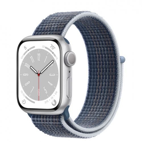 Apple Watch Series 8 45мм серебристый корпус из алюминия и ремешок Sport Loop Storm Blue