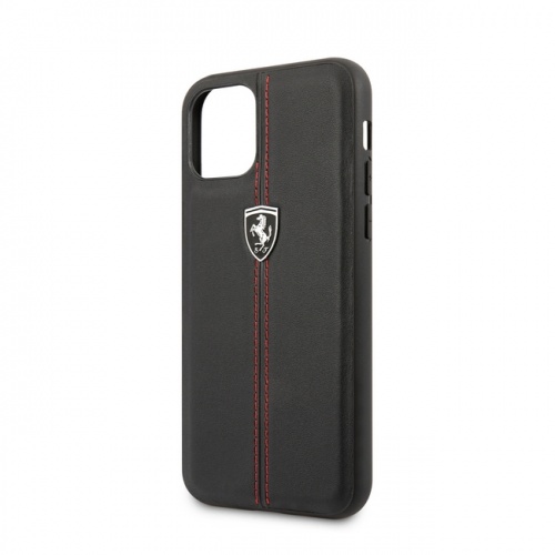 Чехол-накладка Ferrari для iPhone 11/11Pro/11ProMax (6.1) Off-Track Genuine Leather/Nylon Stripe Hard Black