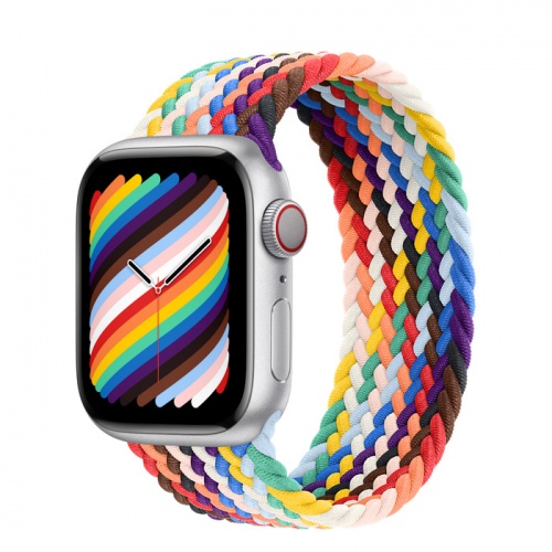 Apple Watch Series 8 41мм серебристый корпус из алюминия и ремешок Braided Solo Loop Pride Edition
