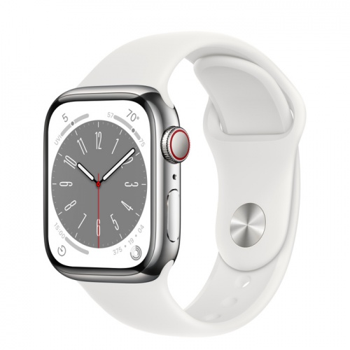 Apple Watch Series 8 45мм серебристый корпус из нержавеющей стали и ремешок Sport Band White