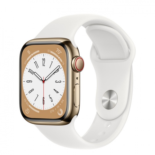 Apple Watch Series 8 41мм золотой корпус из нержавеющей стали и ремешок Sport Band White