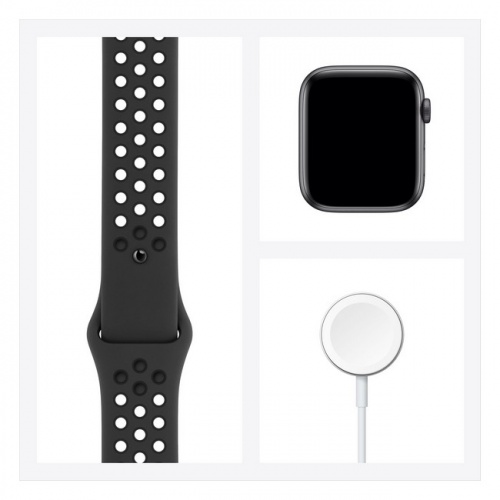 Apple Watch Nike SE из алюминия, 44 мм, цвет «серый космос» и «антрацитовый/чёрный»