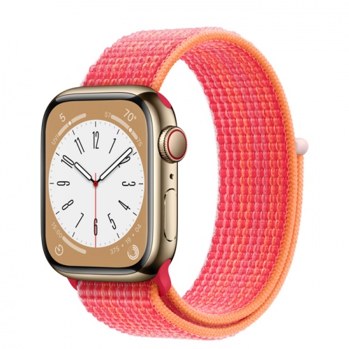 Apple Watch Series 8 45мм золотой корпус из нержавеющей стали и ремешок Sport Loop Red