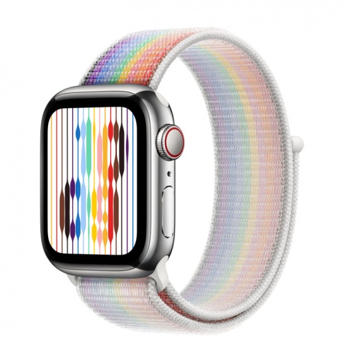 Apple Watch Series 8 45мм серебристый корпус из нержавеющей стали и ремешок Sport Loop Pride Edition