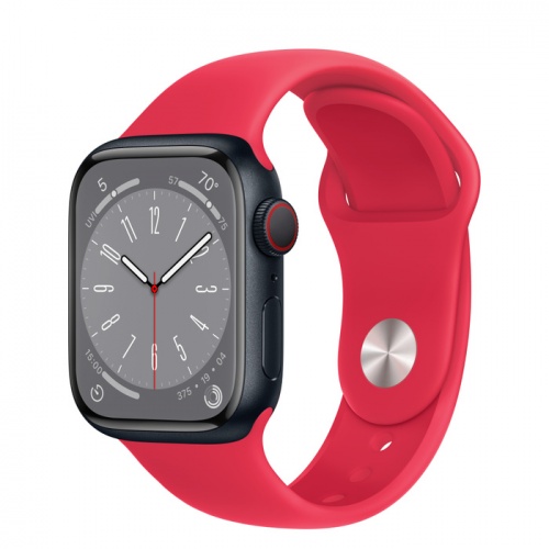 Apple Watch Series 8 45мм корпус из алюминия "полночь" и ремешок Sport Band Red