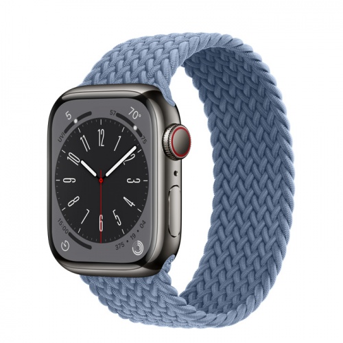 Apple Watch Series 8 45мм графитовый корпус из нержавеющей стали и ремешок Braided Solo Loop Slate Blue