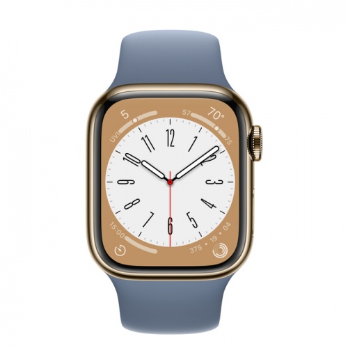 Apple Watch Series 8 41мм золотой корпус из нержавеющей стали и ремешок Sport Band Slate Blue