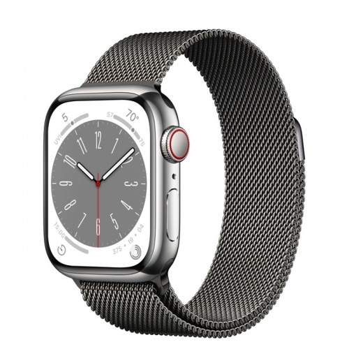 Apple Watch Series 8 45мм серебристый корпус из нержавеющей стали и ремешок Milanese Loop Graphite