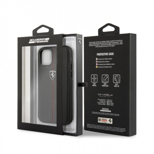 Чехол-накладка Ferrari для iPhone 11/11Pro/11ProMax (6.1) Off-Track Genuine Leather/Nylon Stripe Hard Black