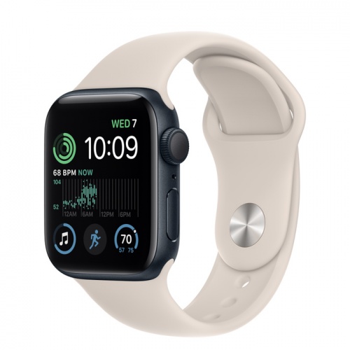 Apple Watch Series SE 2022 44мм корпус из алюминия "полночь" и ремешок Sport Band Starlight