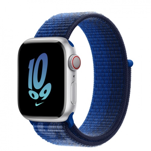 Apple Watch Series 8 41мм серебристый корпус из алюминия и ремешок Nike Sport Loop Game Royal Midnight Navy