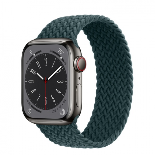 Apple Watch Series 8 45мм графитовый корпус из нержавеющей стали и ремешок Braided Solo Loop Rainforest
