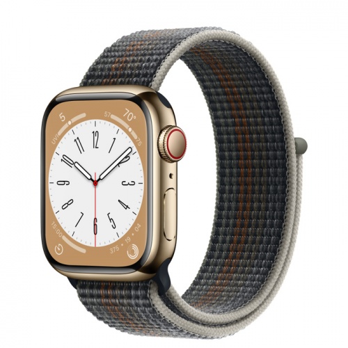 Apple Watch Series 8 45мм золотой корпус из нержавеющей стали и ремешок Sport Loop Midnight