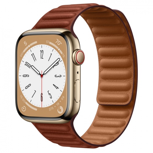 Apple Watch Series 8 45мм золотой корпус из нержавеющей стали и ремешок Leather Link Umber