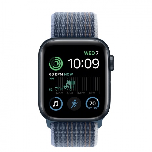 Apple Watch Series SE 2022 44мм корпус из алюминия "полночь" и ремешок Sport Loop Storm Blue