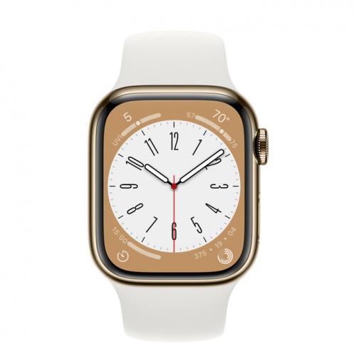 Apple Watch Series 8 41мм золотой корпус из нержавеющей стали и ремешок Sport Band White