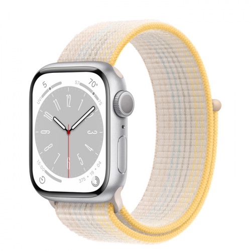 Apple Watch Series 8 45мм серебристый корпус из алюминия и ремешок Sport Loop Starlight