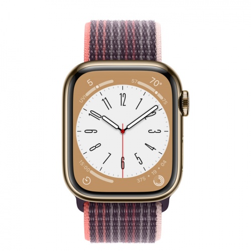 Apple Watch Series 8 41мм золотой корпус из нержавеющей стали и ремешок Sport Loop Elderberry