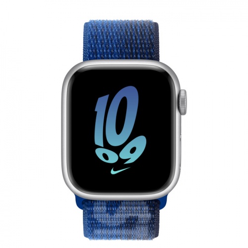 Apple Watch Series 8 45мм серебристый корпус из алюминия и ремешок Nike Sport Loop Game Royal Midnight Navy