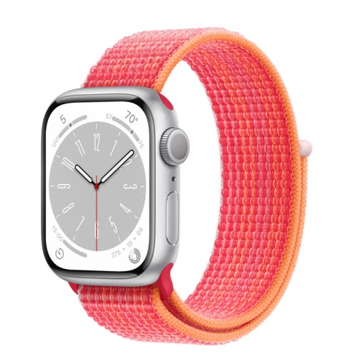 Apple Watch Series 8 45мм серебристый корпус из алюминия и ремешок Sport Loop Red