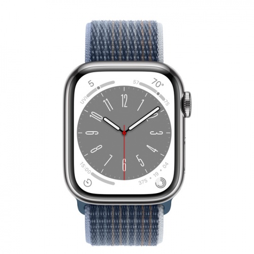 Apple Watch Series 8 41мм серебристый корпус из нержавеющей стали и ремешок Sport Loop Storm Blue