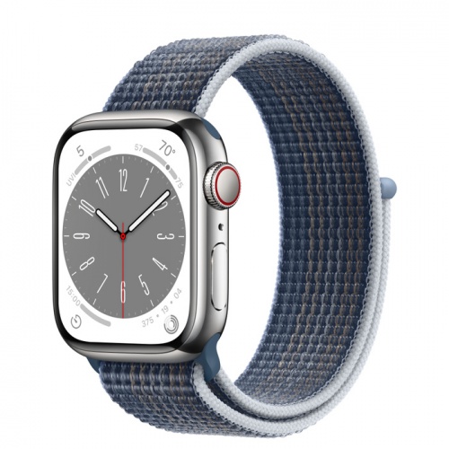 Apple Watch Series 8 41мм серебристый корпус из нержавеющей стали и ремешок Sport Loop Storm Blue