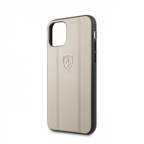 Кожаный чехол Ferrari Stamped logo Embossed lines Hard для iPhone 11/11Pro/11ProMax, бежевый