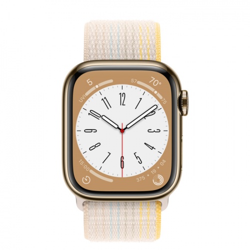 Apple Watch Series 8 45мм золотой корпус из нержавеющей стали и ремешок Sport Loop Starlight