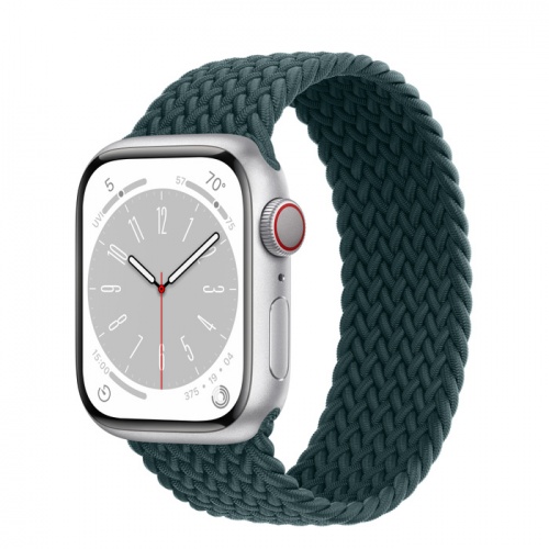 Apple Watch Series 8 45мм серебристый корпус из алюминия и ремешок Braided Solo Loop Rainforest
