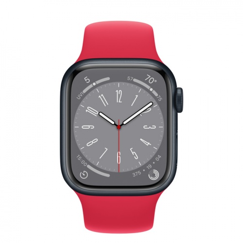 Apple Watch Series 8 45мм корпус из алюминия "полночь" и ремешок Sport Band Red