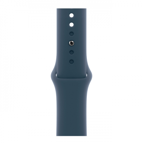 Apple Watch Series 9, 45 мм, корпус из алюминия серебристого цвета, спортивный ремешок цвета «Storm blue», размер M/L