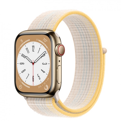 Apple Watch Series 8 41мм золотой корпус из нержавеющей стали и ремешок Sport Loop Starlight