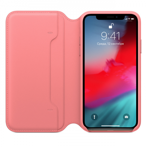 Кожаный чехол Folio для iPhone XS, цвет «розовый пион»