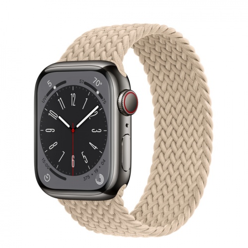 Apple Watch Series 8 45мм графитовый корпус из нержавеющей стали и ремешок Braided Solo Loop Beige