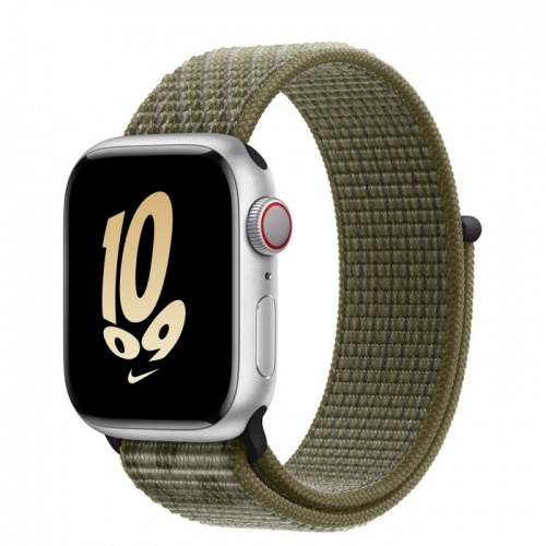 Apple Watch Series 8 45мм серебристый корпус из алюминия и ремешок Nike Sport Loop Sequoia Pure Platinum