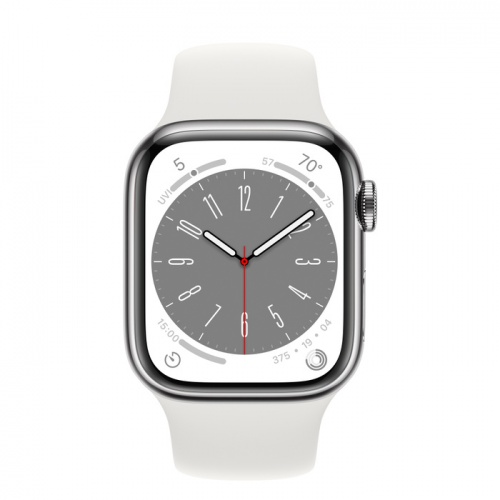 Apple Watch Series 8 45мм серебристый корпус из нержавеющей стали и ремешок Sport Band White