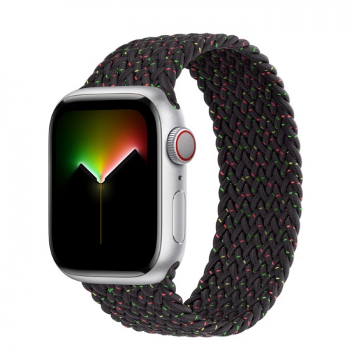 Apple Watch Series 8 45мм серебристый корпус из алюминия и ремешок Braided Solo Loop Black Unity
